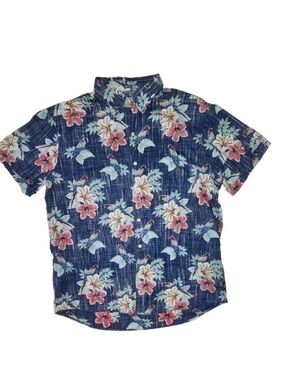 Izod Saltwater Hawaiian Navy Short-Sleeve Floral Button-Down Shirt XL